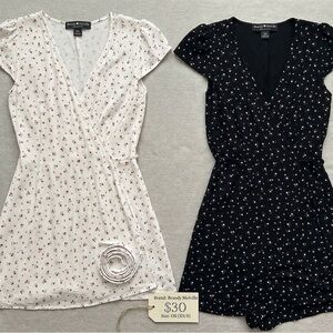 Brandy Melville Mini Wrap Dress Romper - White and Black Floral
